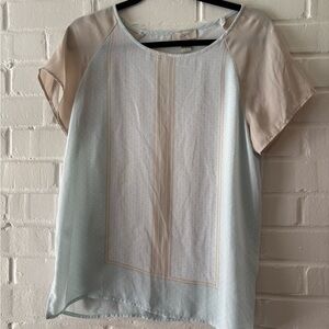 LOFT Women's Beige and Light Blue Top